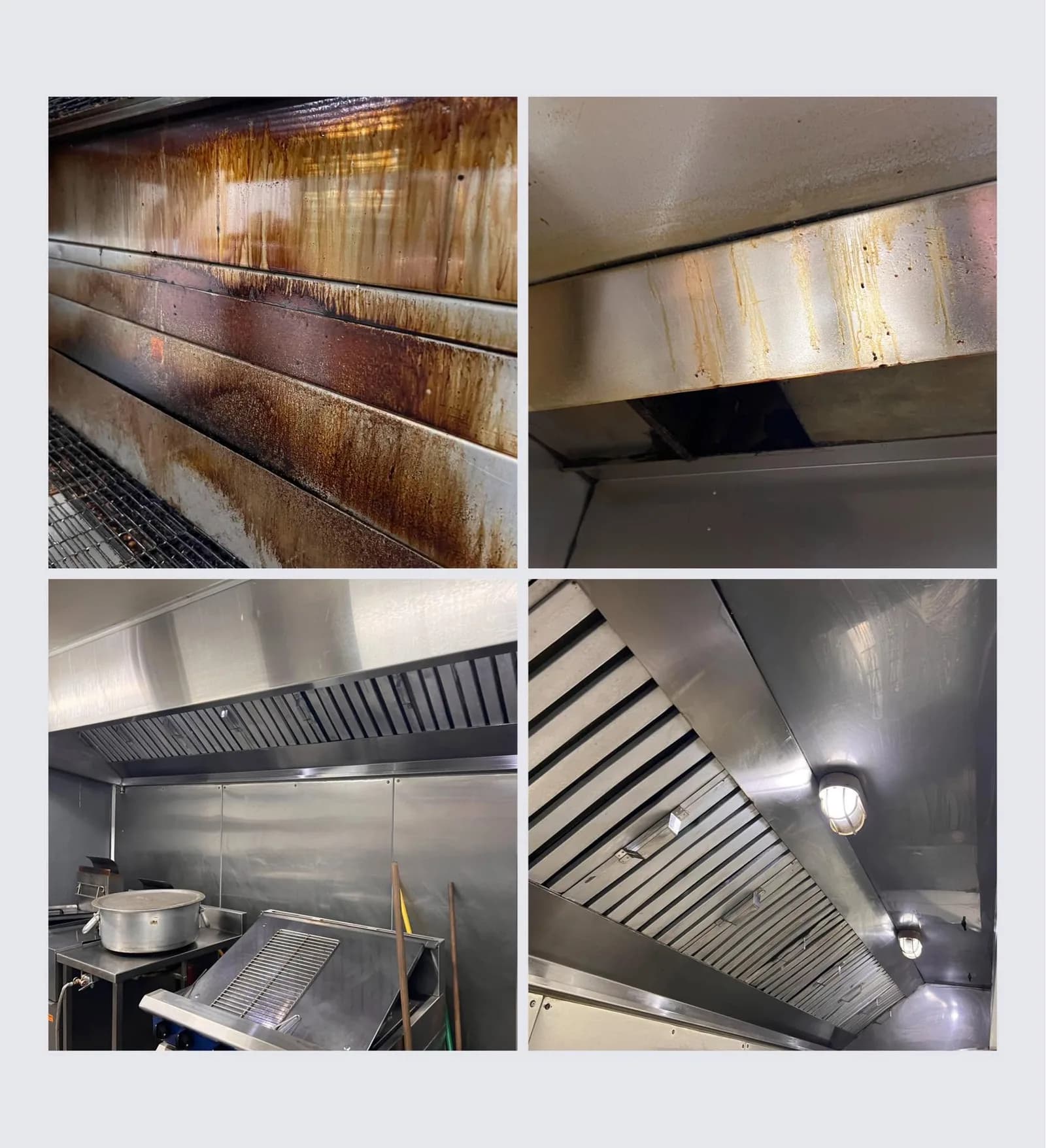 Before-and-after photos of commercial kitchen extraction equipment