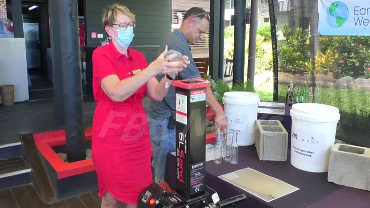 Glass-crushing demonstration with Fiji Chemicals and Hilton Fiji representatives