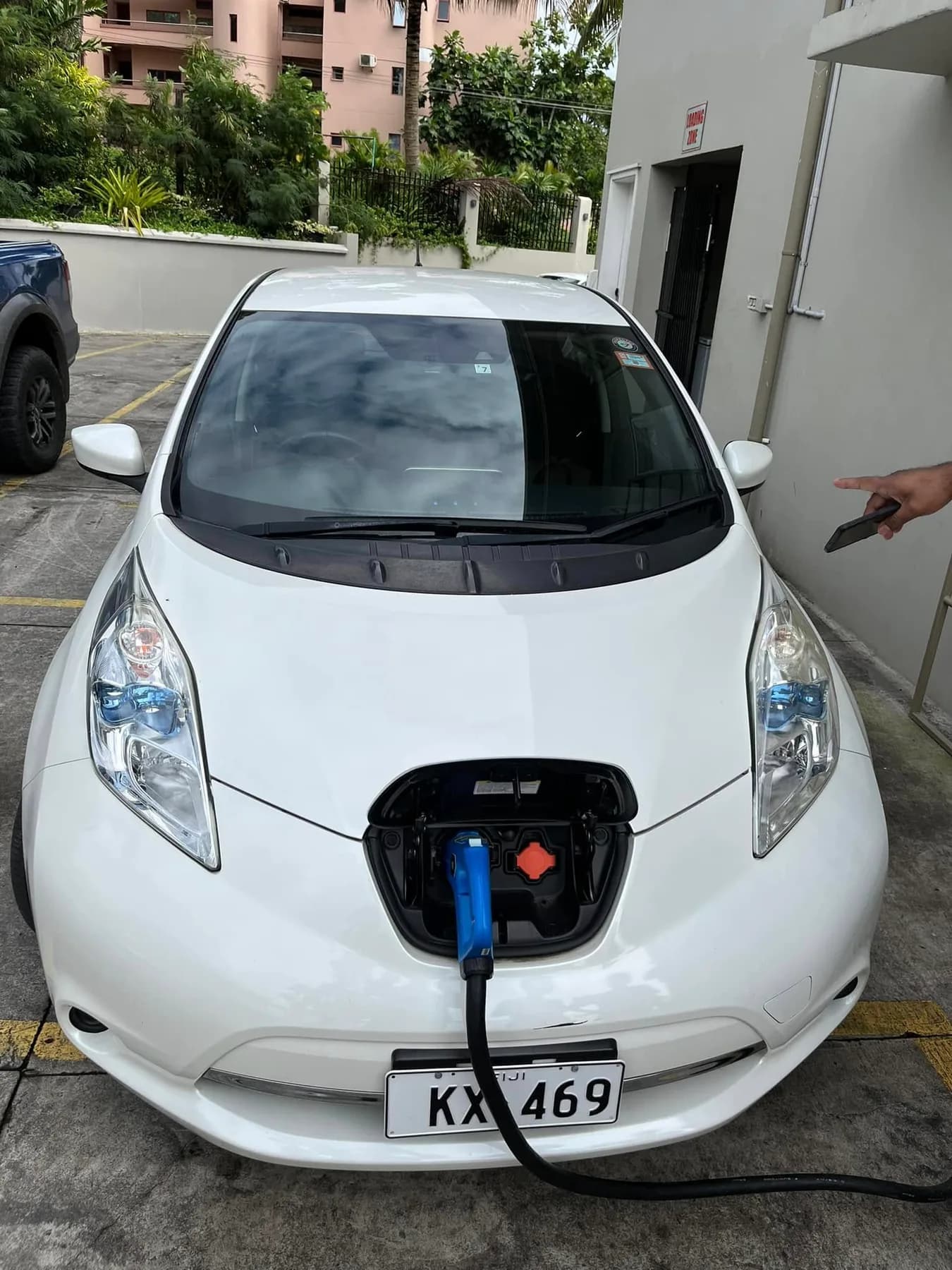 FCL’s Nissan Leaf connected to a charger